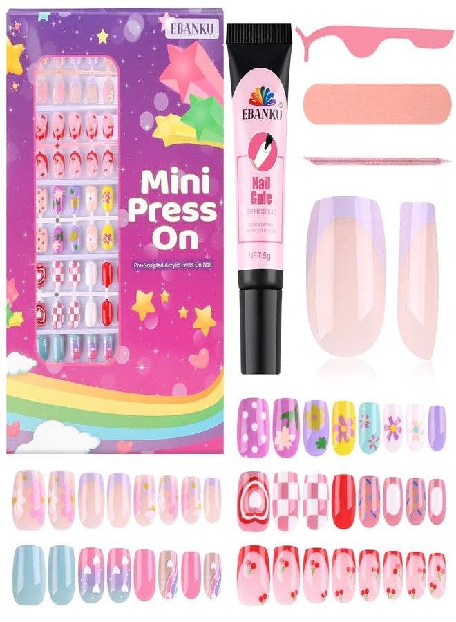 EBANKU 130 Pcs Press on Nail Kids, 5 Pack French Heart Kid Flase Nails Kit with Nail Glue Set Fake Nail for Girls Nail DIY Salon Home Decor - Image 1